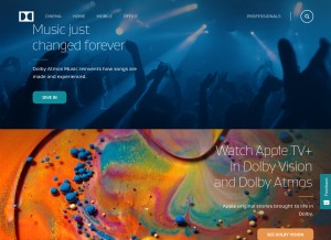How dolby.com looks like on a tablet such as an iPad.