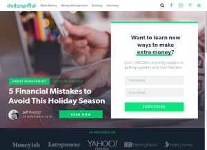 How dollarsprout.com looks like on a tablet such as an iPad.