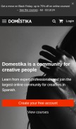How domestika.org looks like on a mobile device such as an iPhone.