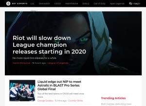 How dotesports.com looks like on a tablet such as an iPad.