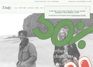 How drakes.com looks like on a tablet such as an iPad.