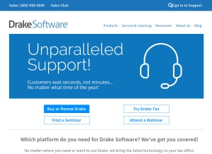 How drakesoftware.com looks like on a tablet such as an iPad.