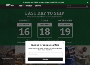 How drakewaterfowl.com looks like on a tablet such as an iPad.