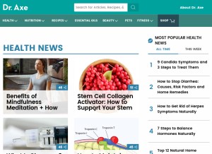 How draxe.com looks like on a tablet such as an iPad.