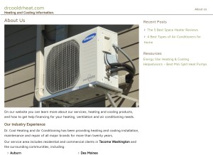 How drcooldrheat.com looks like on a tablet such as an iPad.