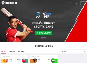 How dream11.com looks like on a tablet such as an iPad.