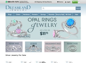 How dreamlandjewelry.com looks like on a tablet such as an iPad.