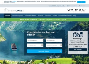 How dreamlines.de looks like on a tablet such as an iPad.