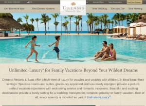 How dreamsresorts.com looks like on a tablet such as an iPad.