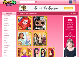 How dressupwho.com looks like on a tablet such as an iPad.