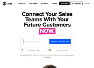 How driftt.com looks like on a tablet such as an iPad.