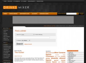How drinksmixer.com looks like on a tablet such as an iPad.