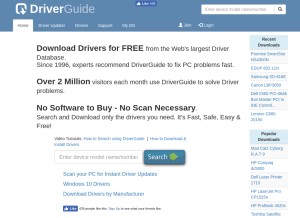 How driverguide.com looks like on a tablet such as an iPad.