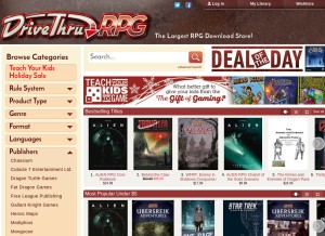 How drivethrurpg.com looks like on a tablet such as an iPad.