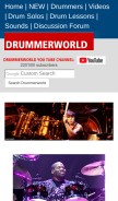 How drummerworld.com looks like on a mobile device such as an iPhone.