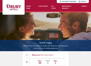 How druryhotels.com looks like on a tablet such as an iPad.