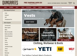 How dungarees.com looks like on a tablet such as an iPad.