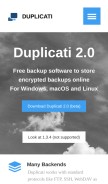 How duplicati.com looks like on a mobile device such as an iPhone.