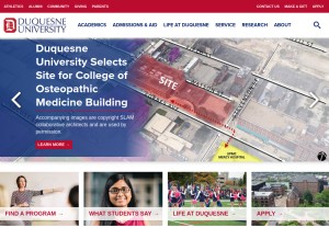 How duq.edu looks like on a tablet such as an iPad.