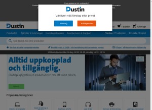 How dustin.se looks like on a tablet such as an iPad.
