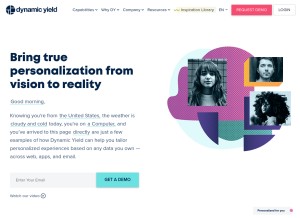 How dynamicyield.com looks like on a tablet such as an iPad.