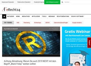 How e-recht24.de looks like on a tablet such as an iPad.
