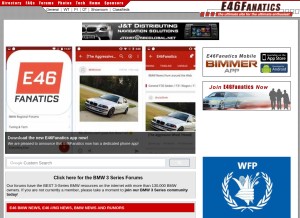 How e46fanatics.com looks like on a tablet such as an iPad.