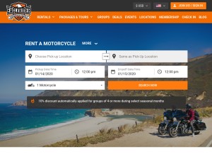 How eaglerider.com looks like on a tablet such as an iPad.