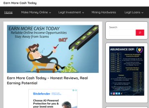 How earnmorecashtoday.com looks like on a tablet such as an iPad.