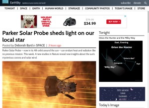 How earthsky.org looks like on a tablet such as an iPad.