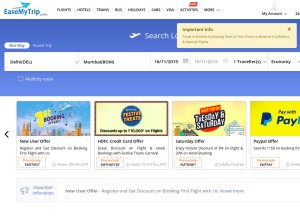 How easemytrip.com looks like on a tablet such as an iPad.