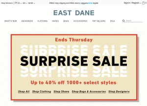 How eastdane.com looks like on a tablet such as an iPad.