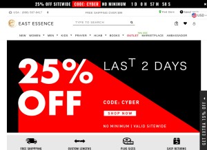 How eastessence.com looks like on a tablet such as an iPad.