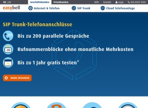 How easybell.de looks like on a tablet such as an iPad.