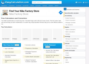 How easycalculation.com looks like on a tablet such as an iPad.