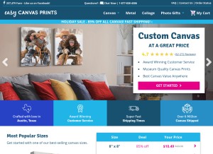 How easycanvasprints.com looks like on a tablet such as an iPad.