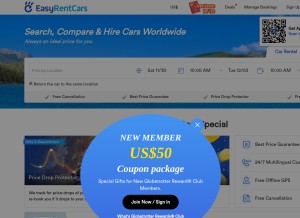 How easyrentcars.com looks like on a tablet such as an iPad.