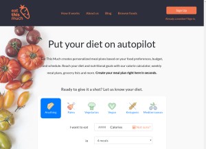 How eatthismuch.com looks like on a tablet such as an iPad.