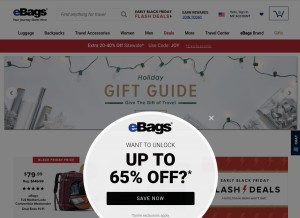 How ebags.com looks like on a tablet such as an iPad.