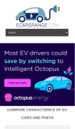 How ecarsrange.com looks like on a mobile device such as an iPhone.