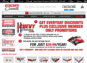 How ecklerscorvette.com looks like on a tablet such as an iPad.