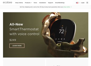 How ecobee.com looks like on a tablet such as an iPad.
