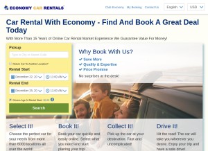 How economycarrentals.com looks like on a tablet such as an iPad.