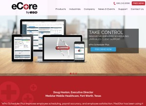 How ecoresoftware.com looks like on a tablet such as an iPad.