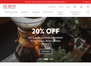 How ecscoffee.com looks like on a tablet such as an iPad.
