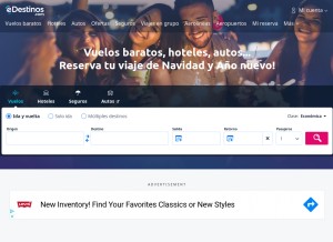 How edestinos.com looks like on a tablet such as an iPad.