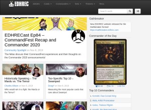 How edhrec.com looks like on a tablet such as an iPad.