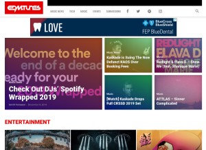 How edmtunes.com looks like on a tablet such as an iPad.