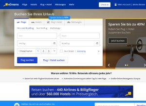 How edreams.ch looks like on a tablet such as an iPad.
