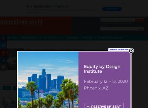 How educationworld.com looks like on a tablet such as an iPad.